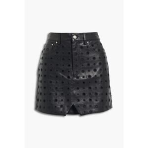 Iro 'Broderie' Black Leather Anglaise Leather Mini Skirt Size 34